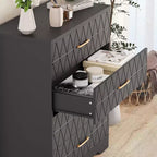 Comò in Legno a 4 Cassetti per Camera da Letto, Cassettiera in Legno con Maniglie Dorate, Comodino Moderno per Camera da Letto, Armadietto Contenitore in Legno