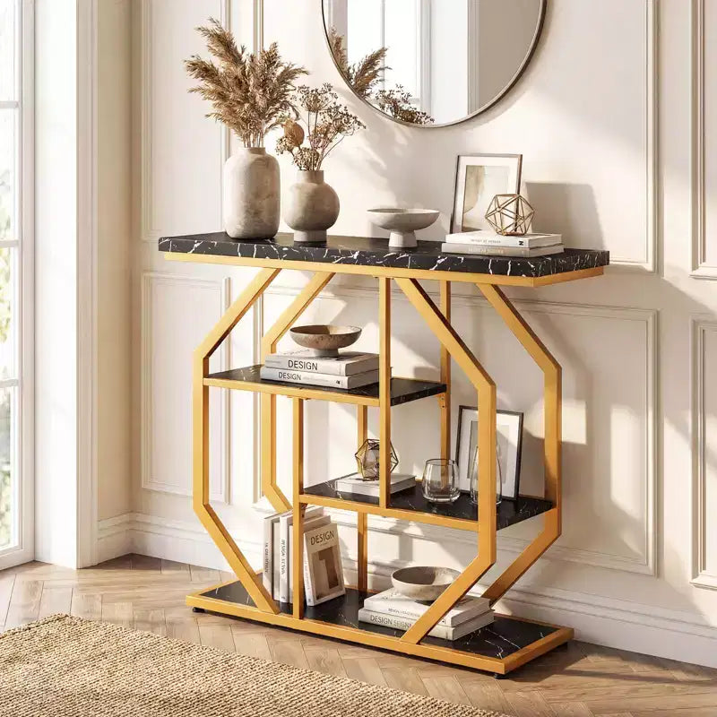 Tavolo consolle Costway 40'' con ripiani portaoggetti, struttura in metallo geometrica, per ingresso/corridoio