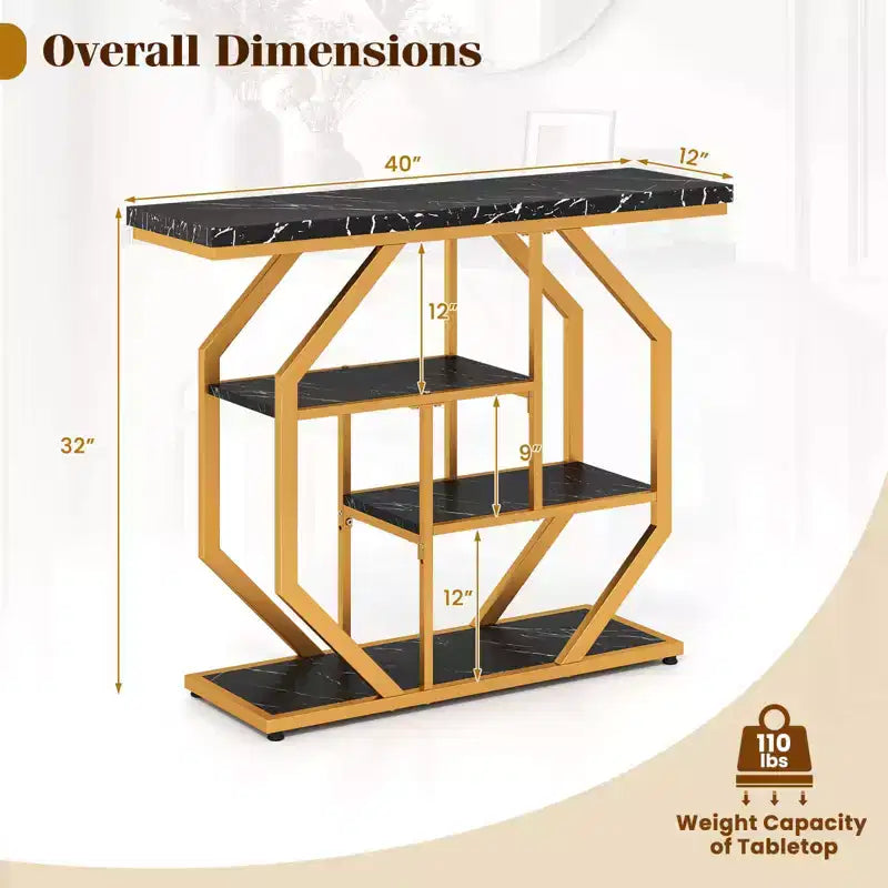 Tavolo consolle Costway 40'' con ripiani portaoggetti, struttura in metallo geometrica, per ingresso/corridoio