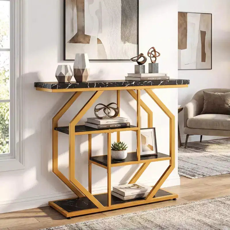 Tavolo consolle Costway 40'' con ripiani portaoggetti, struttura in metallo geometrica, per ingresso/corridoio
