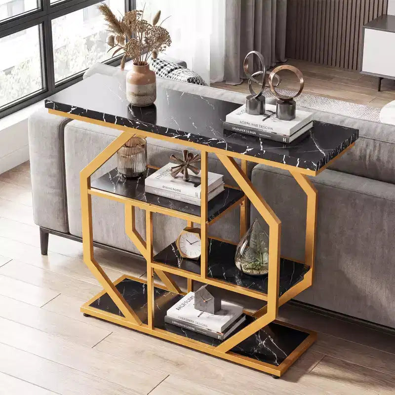 Tavolo consolle Costway 40'' con ripiani portaoggetti, struttura in metallo geometrica, per ingresso/corridoio