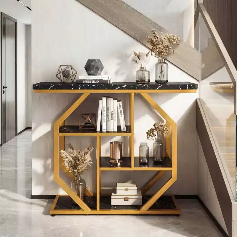 Tavolo consolle Costway 40'' con ripiani portaoggetti, struttura in metallo geometrica, per ingresso/corridoio