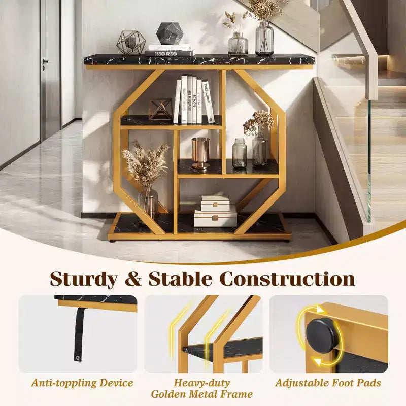 Tavolo consolle Costway 40'' con ripiani portaoggetti, struttura in metallo geometrica, per ingresso/corridoio