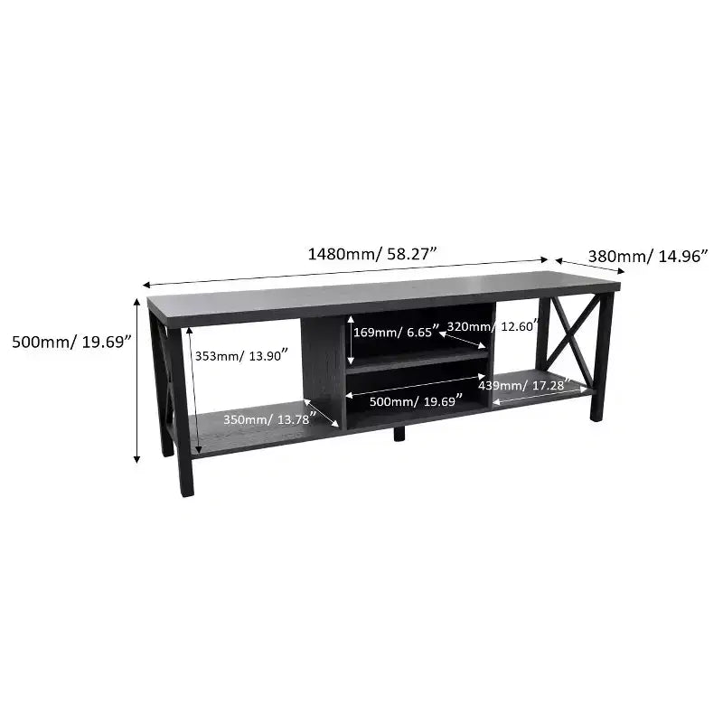 AndMakers Mobile TV in Legno da 58,27 pollici con 4 Ripiani Contenitori Adatto a TV fino a 65 pollici