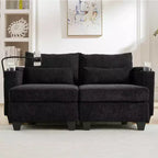 MAYEERTY Convertible Chaise Loveseat Sofa Bed Corduroy Sleeper Sofa with Ports Two Cup Holders for Living Room Black
