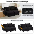 MAYEERTY Divano Letto Convertibile Chaise a Due Posti in Velluto a Coste con Porte e Due Portabicchieri per Soggiorno Nero