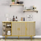 Madia Credenza da 150 cm con Ante Scanalate, Mobile Console con Gambe in Metallo, Piano Effetto Marmo, Mobile Moderno di Metà Secolo per Sala da Pranzo