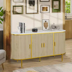 Madia Credenza da 150 cm con Ante Scanalate, Mobile Console con Gambe in Metallo, Piano Effetto Marmo, Mobile Moderno di Metà Secolo per Sala da Pranzo