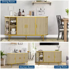 Madia Credenza da 150 cm con Ante Scanalate, Mobile Console con Gambe in Metallo, Piano Effetto Marmo, Mobile Moderno di Metà Secolo per Sala da Pranzo