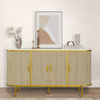 Madia Credenza da 150 cm con Ante Scanalate, Mobile Console con Gambe in Metallo, Piano Effetto Marmo, Mobile Moderno di Metà Secolo per Sala da Pranzo