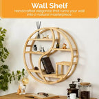 Vintiquewise Scaffale a parete rotondo in bambù con espositore a 3 livelli in legno, scaffale sospeso circolare Boho per soggiorno, camera da letto e decorazioni per la casa