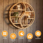 Vintiquewise Scaffale a parete rotondo in bambù con espositore a 3 livelli in legno, scaffale sospeso circolare Boho per soggiorno, camera da letto e decorazioni per la casa