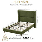 Dyonery Letto Imbottito Queen con Testiera ad Ala Alta 130 cm, Gambe in Legno Massello, Nessuna Rete a Molle Necessaria, Lino Beige, Stile Moderno