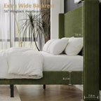 Dyonery Letto Imbottito Queen con Testiera ad Ala Alta 130 cm, Gambe in Legno Massello, Nessuna Rete a Molle Necessaria, Lino Beige, Stile Moderno