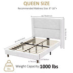 Dyonery Letto Imbottito Queen con Testiera ad Ala Alta 130 cm, Gambe in Legno Massello, Nessuna Rete a Molle Necessaria, Lino Beige, Stile Moderno