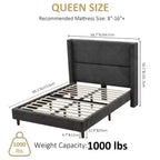 Dyonery Letto Imbottito Queen con Testiera ad Ala Alta 130 cm, Gambe in Legno Massello, Nessuna Rete a Molle Necessaria, Lino Beige, Stile Moderno