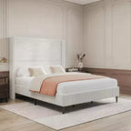 Dyonery Letto Imbottito Queen con Testiera ad Ala Alta 130 cm, Gambe in Legno Massello, Nessuna Rete a Molle Necessaria, Lino Beige, Stile Moderno