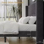 Dyonery Letto Imbottito Queen con Testiera ad Ala Alta 130 cm, Gambe in Legno Massello, Nessuna Rete a Molle Necessaria, Lino Beige, Stile Moderno