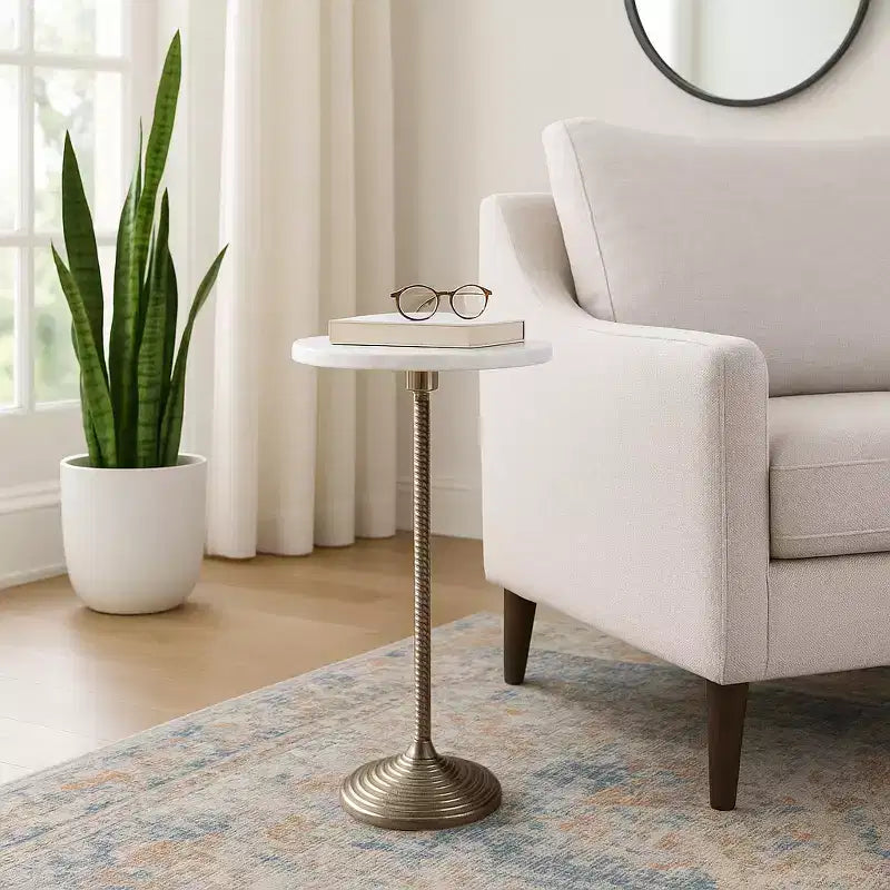 Tavolino finale e laterale contemporaneo con piano in marmo per l'arredamento della casa - Piccolo tavolino da appoggio per comodino, camera da letto o tavolo da bibita