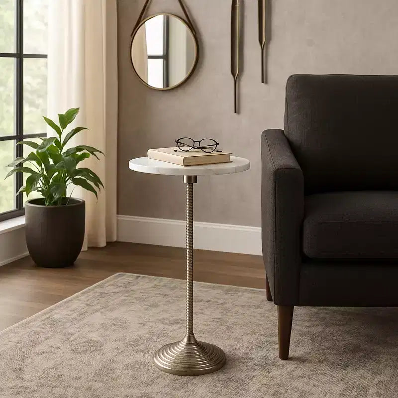 Tavolino finale e laterale contemporaneo con piano in marmo per l'arredamento della casa - Piccolo tavolino da appoggio per comodino, camera da letto o tavolo da bibita