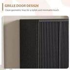 Scarpiera, Armadio da ingresso 2 pezzi, Mobile in legno nero alto 160 cm, Ante a griglia scanalate, Ripiani regolabili, Contiene 50-60 paia