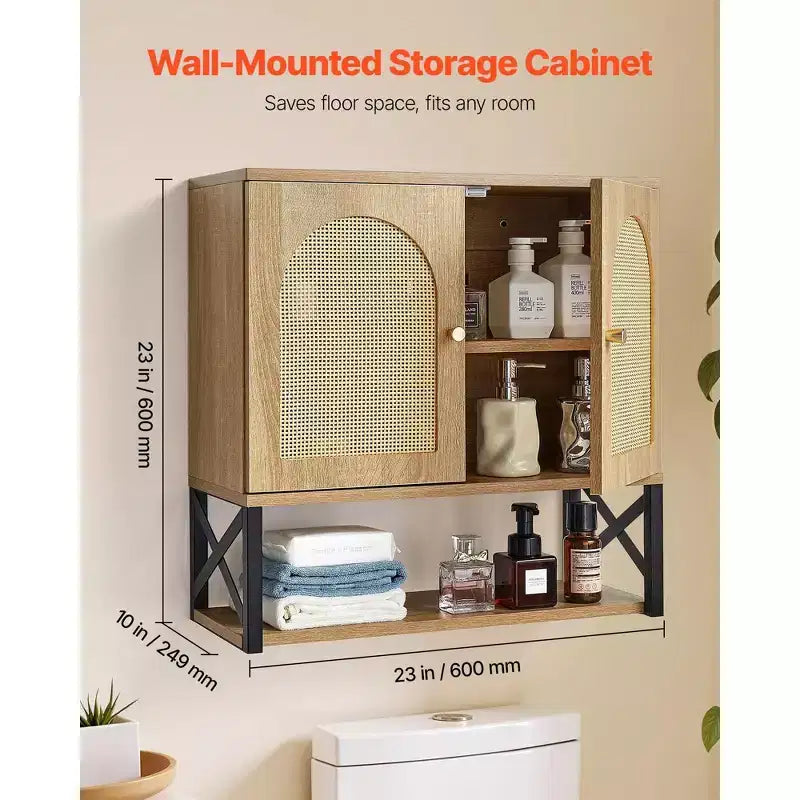 Mobiletto portaoggetti da bagno da parete con 2 ante, ripiano regolabile e scomparto aperto, bianco
