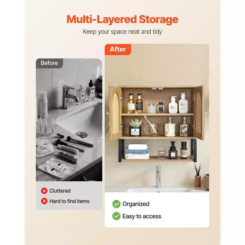 Mobiletto portaoggetti da bagno da parete con 2 ante, ripiano regolabile e scomparto aperto, bianco