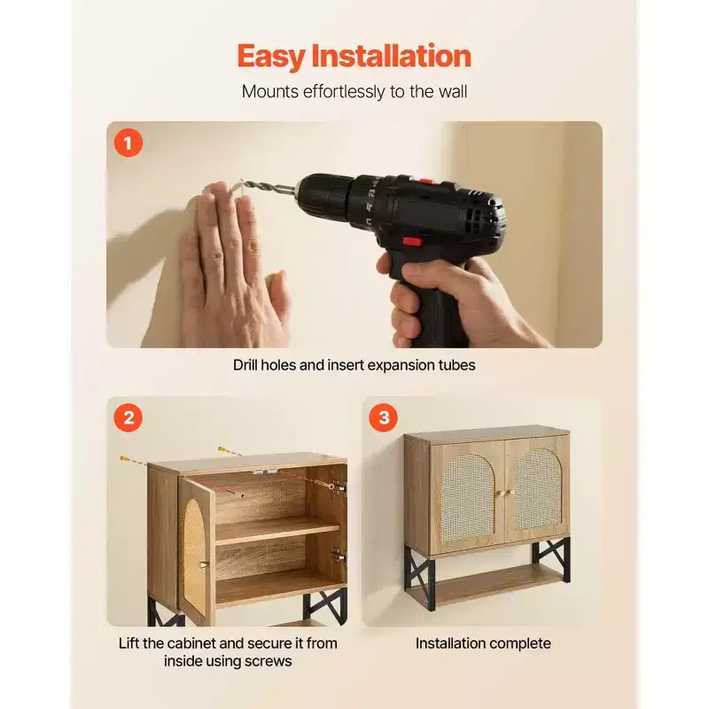 Mobiletto portaoggetti da bagno da parete con 2 ante, ripiano regolabile e scomparto aperto, bianco