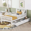 MAYEERTY Twin Size Wood Platform Bed with Guardrails on Both Sides and Two Storage Drawers White