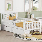 MAYEERTY Letto a Piattaforma in Legno per Materasso Matrimoniale con Sponde su Entrambi i Lati e Due Cassetti Contenitore Bianco