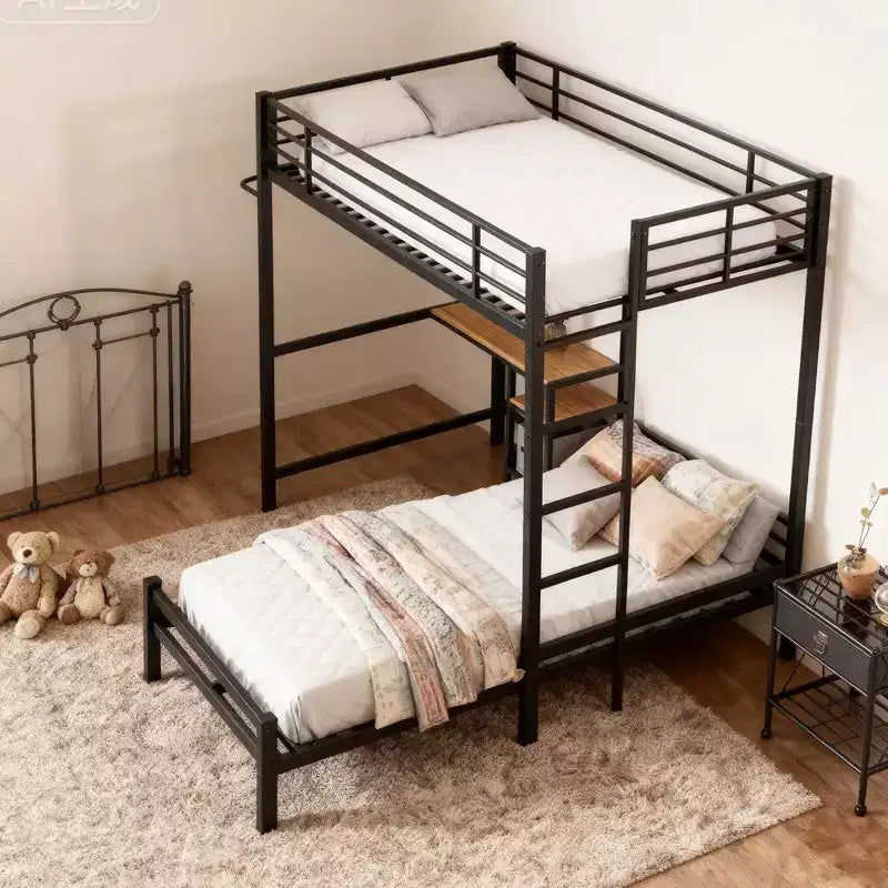 GDFStudio Benson Letto a Castello Moderno in Metallo a Due Piazze a L con Scrivania e Cassetti