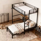 GDFStudio Benson Letto a Castello Moderno in Metallo a Due Piazze a L con Scrivania e Cassetti