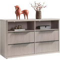 BALHAM TRADE-Modern 56.5 Wide Dresser for Bedroom with 4 Drawers Fluted Open Shelf Closet Storage
