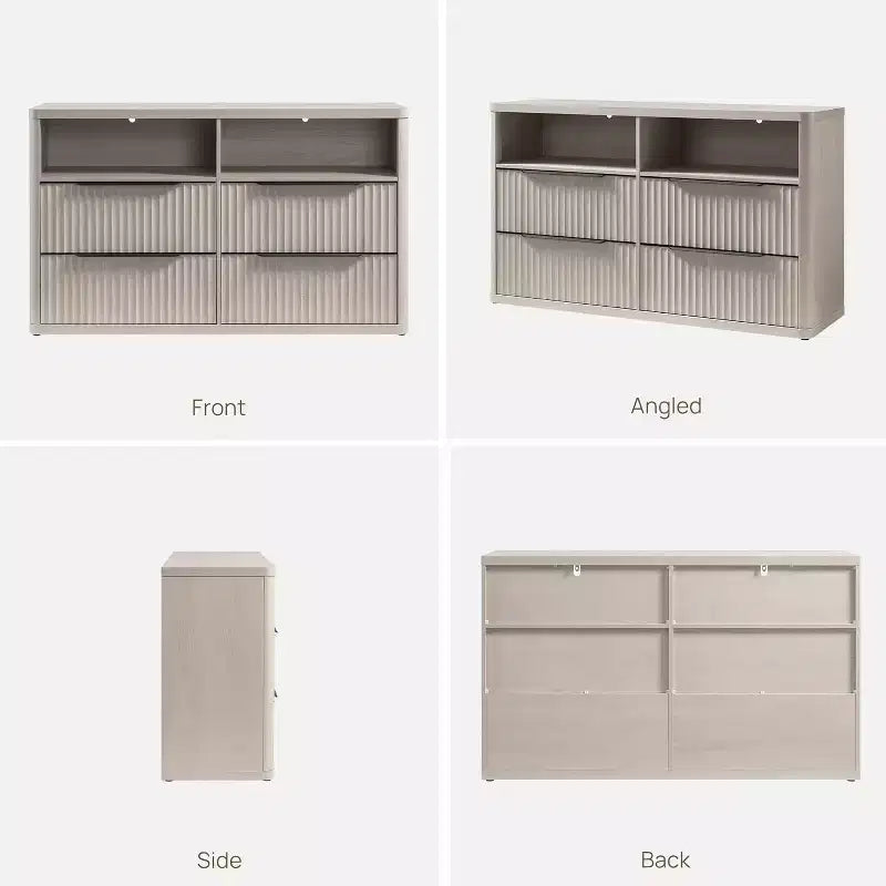 BALHAM TRADE-Comò moderno largo 56,5 cm per camera da letto con 4 cassetti e ripiano aperto scanalato