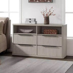 BALHAM TRADE-Comò moderno largo 56,5 cm per camera da letto con 4 cassetti e ripiano aperto scanalato