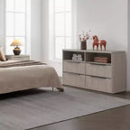 BALHAM TRADE-Comò moderno largo 56,5 cm per camera da letto con 4 cassetti e ripiano aperto scanalato