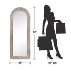 Specchio intero a forma di arco 64x21, rustico, da terra, con cornice in legno massiccio bianco invecchiato, a parete, in stile rustico, per camera da letto e soggiorno