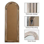 Specchio intero a forma di arco 64x21, rustico, da terra, con cornice in legno massiccio bianco invecchiato, a parete, in stile rustico, per camera da letto e soggiorno