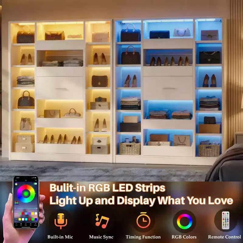Besiost Mobile Scarpiera in Legno con Luci LED, Organizer Verticale con Cassetto e Ripiani