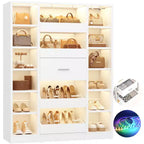 Besiost Mobile Scarpiera in Legno con Luci LED, Organizer Verticale con Cassetto e Ripiani