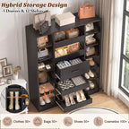 Besiost Mobile Scarpiera in Legno con Luci LED, Organizer Verticale con Cassetto e Ripiani
