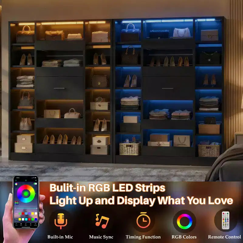 Besiost Mobile Scarpiera in Legno con Luci LED, Organizer Verticale con Cassetto e Ripiani
