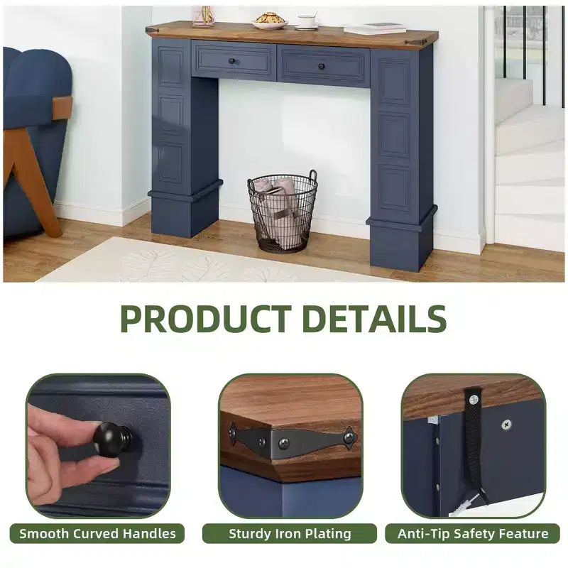 Tavolo Consolle da Fattoria da 47.2'' con Contenitore, Tavolino Stretto da Divano Dietro al Divano, Mobile Consolle d'Accento per Foyer, Ingresso, Corridoio