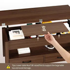 Tavolino da caffè con ripiano sollevabile 40, design convertibile multifunzione con cassetti e scomparto nascosto, trasformabile in tavolo da pranzo per soggiorno