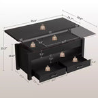 Tavolino da caffè con ripiano sollevabile 40, design convertibile multifunzione con cassetti e scomparto nascosto, trasformabile in tavolo da pranzo per soggiorno