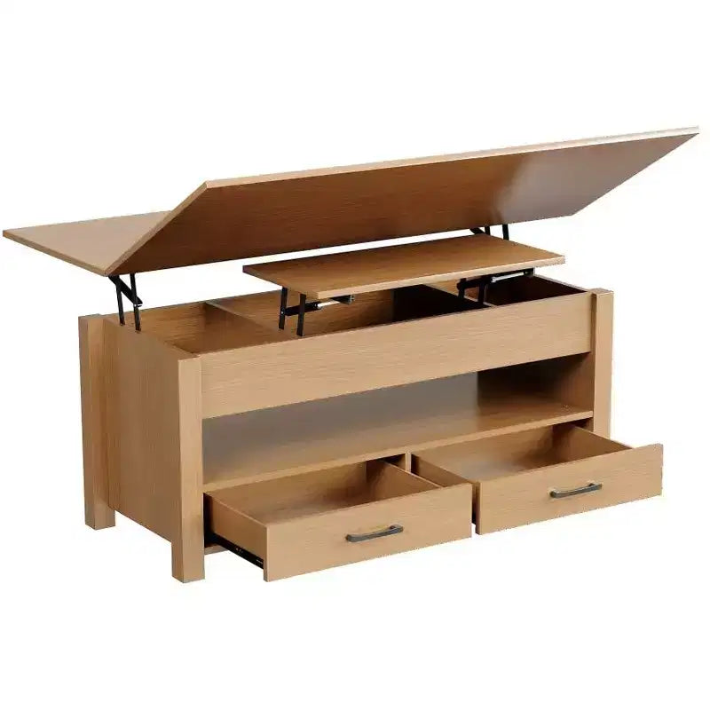 Tavolino da caffè con ripiano sollevabile 40, design convertibile multifunzione con cassetti e scomparto nascosto, trasformabile in tavolo da pranzo per soggiorno