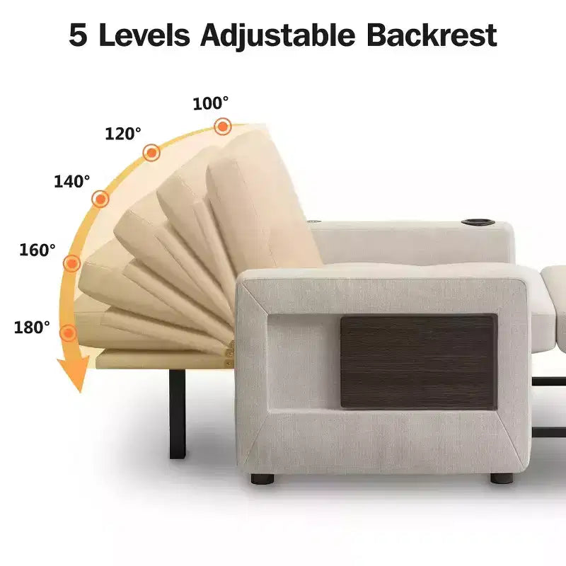 Divano letto Dyonery 3 in 1, largo 42,5 pollici, convertibile estraibile con schienale regolabile, porte di ricarica USB, tavolino laterale e portabicchieri
