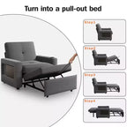 Divano letto Dyonery 3 in 1, largo 42,5 pollici, convertibile estraibile con schienale regolabile, porte di ricarica USB, tavolino laterale e portabicchieri