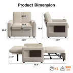 Divano letto Dyonery 3 in 1, largo 42,5 pollici, convertibile estraibile con schienale regolabile, porte di ricarica USB, tavolino laterale e portabicchieri
