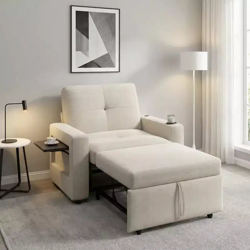 Divano letto Dyonery 3 in 1, largo 42,5 pollici, convertibile estraibile con schienale regolabile, porte di ricarica USB, tavolino laterale e portabicchieri